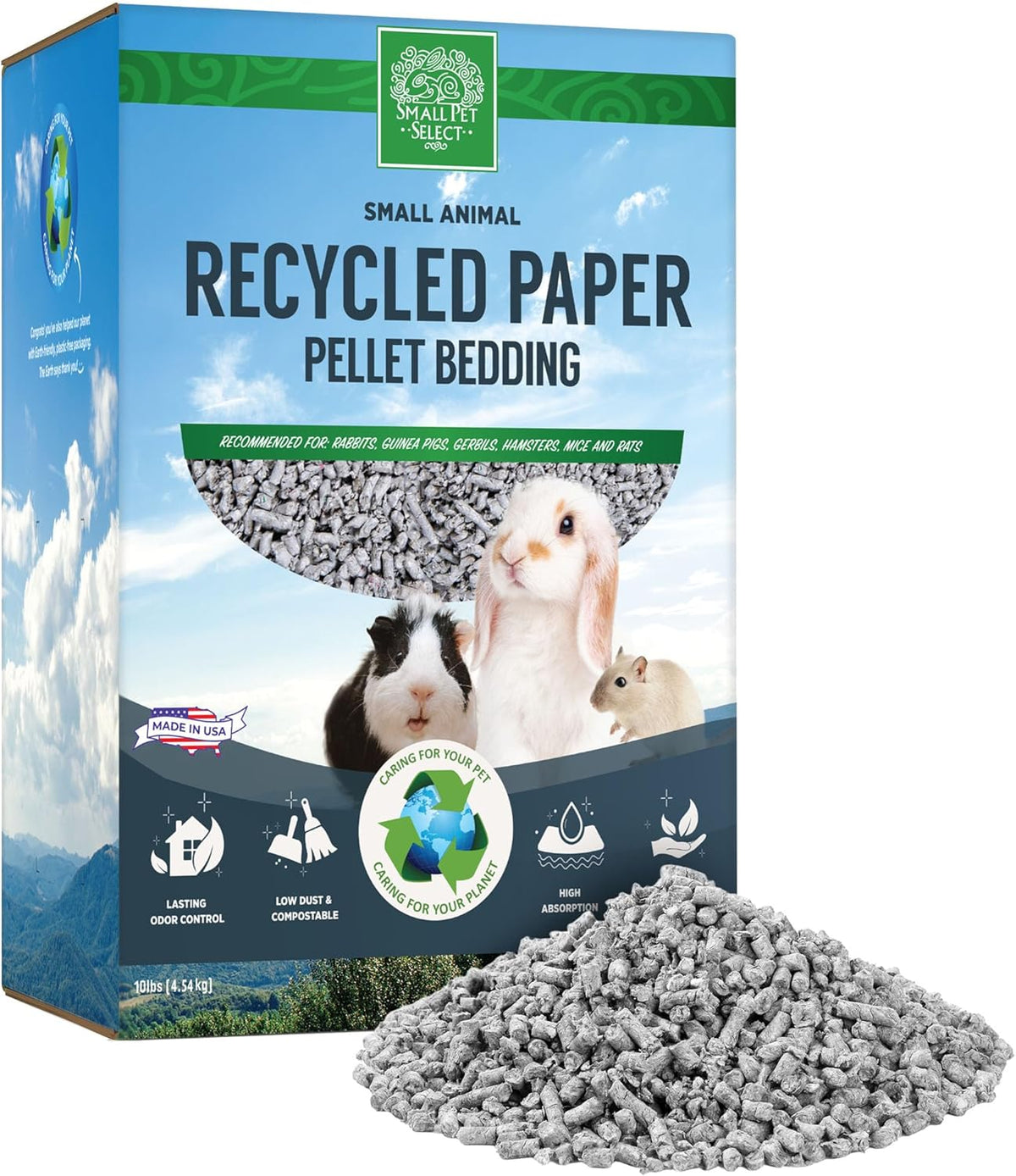 Small Pet Select Recycled Paper Pellet Bedding, Litter for Rabbit, Guinea Pig, Hamster, Bunny and Other Small Animals, 10lb