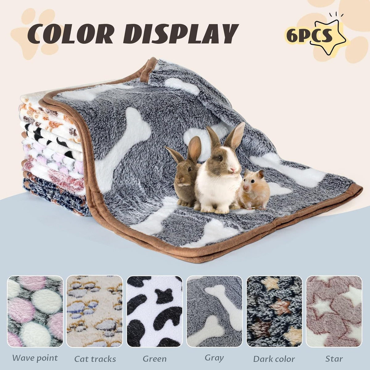 6 Pcs Absorbent Guinea Pig Blankets Washable Small Animal Fleece Bedding Cage Liners Reusable Pet Pee Pad Sleep Mat Pad Cover for Hamster Ferret Rabbit Chinchilla Hedgehog (16"x24")