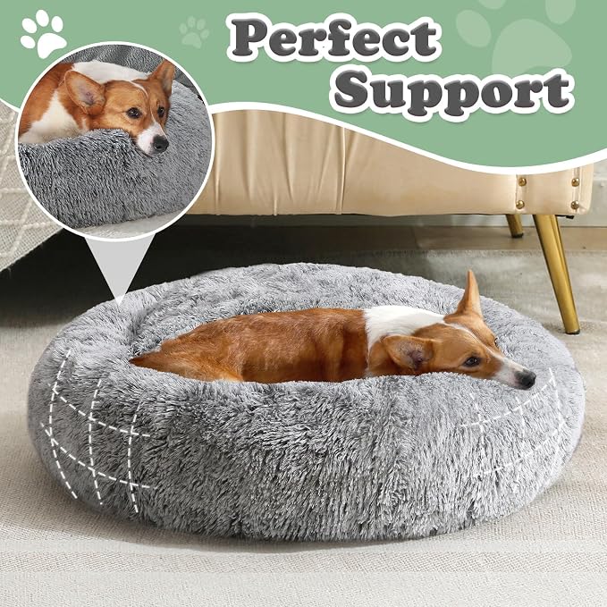 JOLLYVOGUE Dog & Cat Bed, Calming Anti-Anxiety Pet Bed for Small Dogs, Fluffy Donut Cushion for Small and Medium Pets (20")