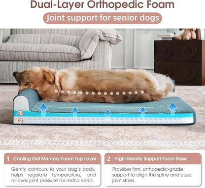 Gel Memory & High-Density Foam Orthopedic Dog Bed 44x32x7.5 Large | | Double Waterproof Cover | Machine Washable | Non-Slip Base | Fur-Resistant Tech Fabric
