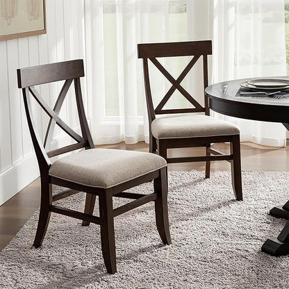 HULALA HOME Solid Wood Dining Chairs Set of 2, Walnut Farmhouse Upholstered Kitchen Dining Room Chair Mid-Century Modern Dinner Chair with Cross Back Wooden Legs for Living Room, Restaurat, Cafe