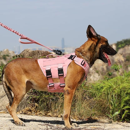 ICEFANG No Pull Tactical Dog Harness for Large Dogs,Adjustable Dog Vest | Control Handle,MOLLE Panel,Front Hook,3 Leash Clips,Soft Padded,for walking training,Pink,Large