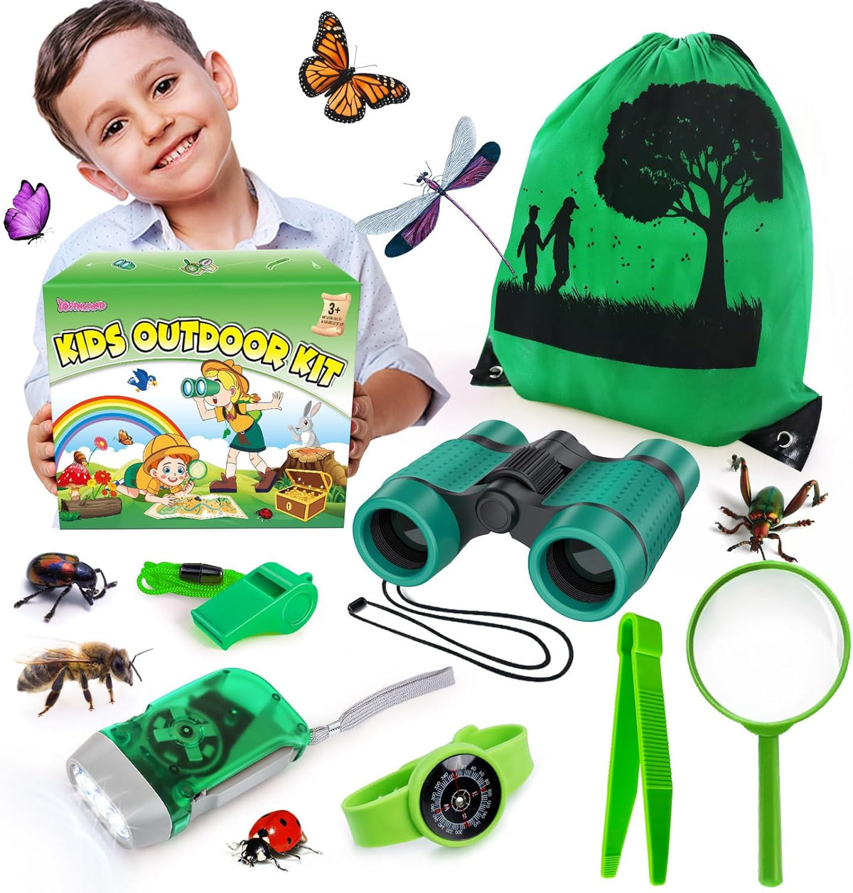 Kids Explorer Kit & Bug Catcher Kit, Camping Gear for Kids, Outdoor Exploration Set with Backpack & Binoculars, Ideal Outdoor Adventure Toys for Boys Girls 3-12