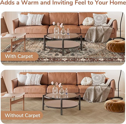 OPPODREAM Thin 8x10 Area Rugs, Washable Rugs 8x10 with Non Slip Backing, Faux Cashmere Low-Pile 8 x 10 Carpet, Brown