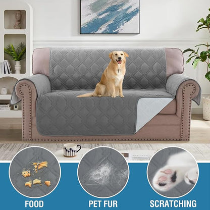 H.VERSAILTEX Loveseat Covers for 2 Cushion Couch Sofa Cover for Dogs 100% Waterproof Furniture Protector Cover with Elastic Straps for Pet Cat(Loveseat, Dove Grey)