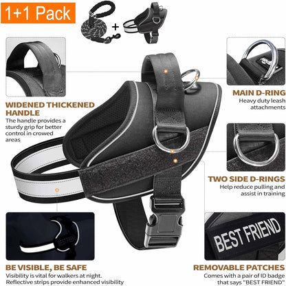Haapaw Essential Dog Harness, No Pull Pet Vest with 3 Leash Clips, No Choke, Reflective, Adjustable and Padded, for Easy Walking and Training for Medium Dogs(M, Black)