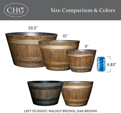 Whiskey Barrel Planters, Wood Finish Flower Planter Pot, Stylish Indoor & Outdoor Resin Garden Pots, Weather-Resistant Planting Pot (20.5" Kentucky Walnut, 1- Pack) | Wood Finish Flower Plant Pots, Indoor & Outdoor Planter, Weather-Resistant, Great for...