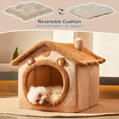 Dog House Dog Bed with Cover Cave with Non-Slip Bottom,Brown | M Size Tent Bed for 6-11 Lb Dogs and 9-17 Lb Cats,Cat Nest Puppy Cave,Dog Cave with Foldable