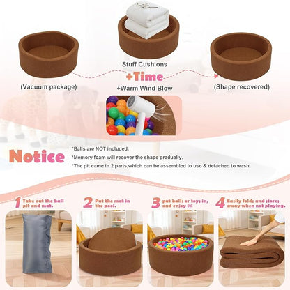 Imitation Teddy Colours Foam Ball Pit 35.4"x 11.8" Soft Round Playpen for Toddlers Dogs Cats with Soft Memory Sponge for Babies Indoor and Outdoor Game Brown (Balls not Included)