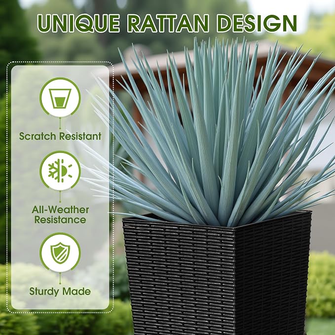 Devoko Resin Tall Planters for Outdoor Plants Set of 2, Large Taper Outdoor Planter Pots with 4 Drainage Holes, Flower Pots Modern Decor for Porch, Patio, Backyard, Home Garden (Black, 32")