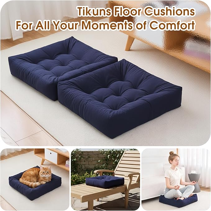 Tikuns Floor Pillow, Large Cushions (2, Navy, 22x22x6 Inch)