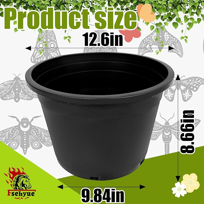 5 Gallon Nursery Pots Plastic Container Injection Molded Pot for Plants Flexible with Drainage Holes Suitable for Plants Soil Growers or Hydroponics Black 10 Pcs