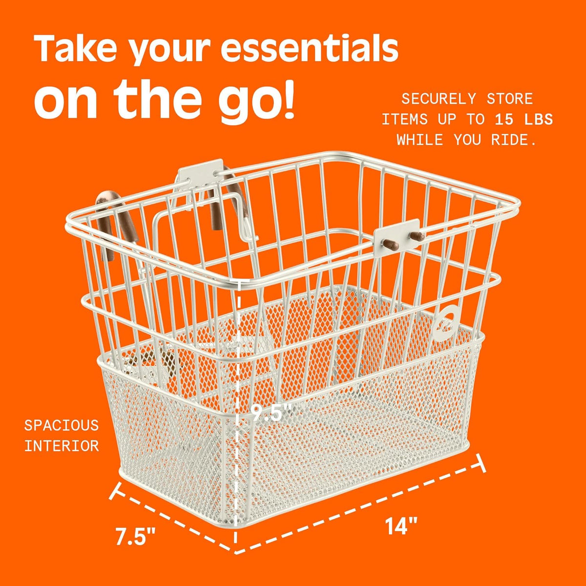 Retrospec Apollo Detachable Front Bike Basket Steel Half-Mesh with Integrated Detachable Hooks and Built-In Handle, Easy Assembly and Portability for Bicycles