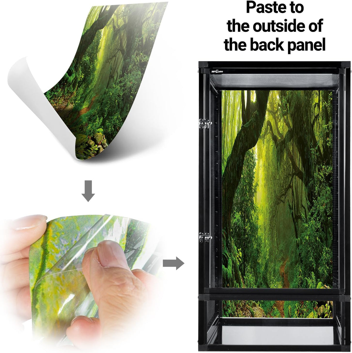 REPTI ZOO 16" x 16" x 30" Front Opening Chameleon Cage with 3-Sided Metal Mesh, 33 Gallon Screen Vertical Terrarium with Background Sticker, Tall Enclosure for Chameleon, Tree Frog, Arboreal Reptiles