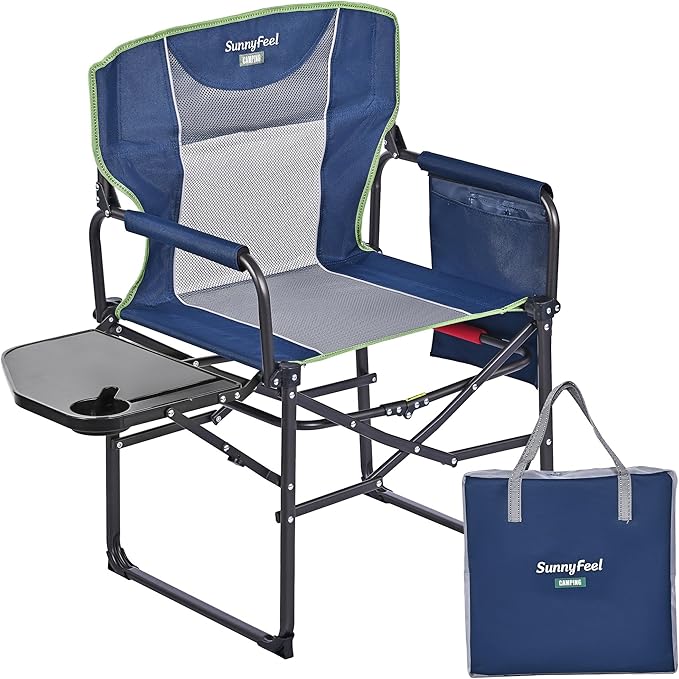 SUNNYFEEL Camping Directors Chair, Heavy Duty,Oversized Portable Folding Chair with Side Table, Pocket for Beach, Fishing,Trip,Picnic,Lawn,Concert Outdoor Foldable Camp Chairs
