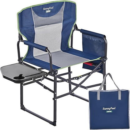 SUNNYFEEL Camping Directors Chair, Heavy Duty,Oversized Portable Folding Chair with Side Table, Pocket for Beach, Fishing,Trip,Picnic,Lawn,Concert Outdoor Foldable Camp Chairs