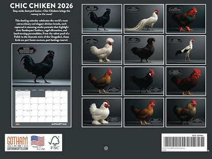 Chic Chicken Calendar 2026 Wall Monthly Chickens Gifts For Chicken Lovers Women Men | American Made In The USA