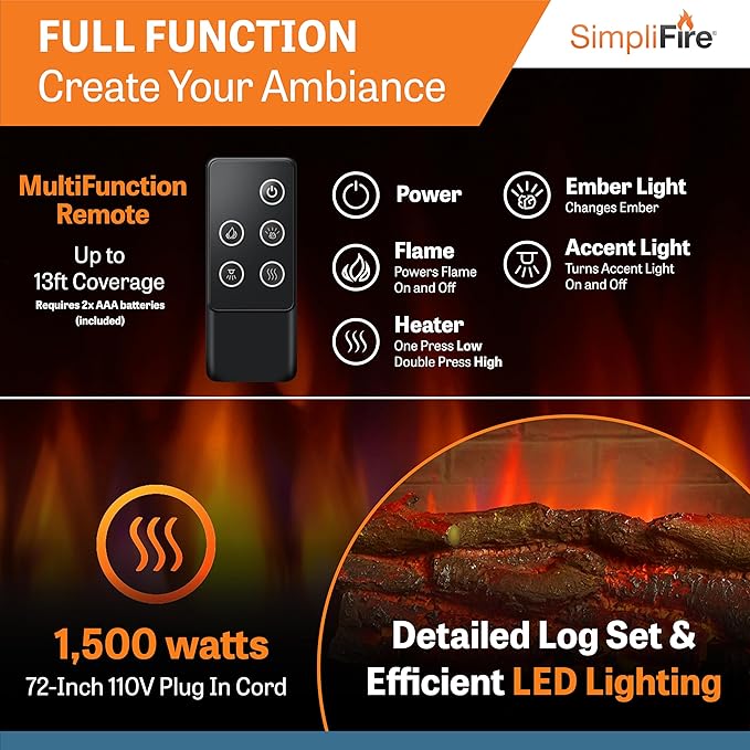 SimpliFire Electric Fireplace Insert, 32-Inch Black Traditional Fire Place
