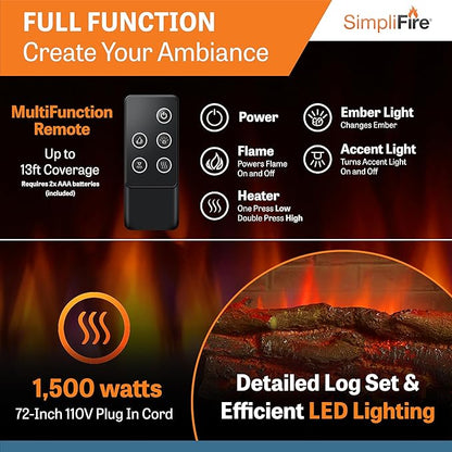 SimpliFire Electric Fireplace Insert, 32-Inch Black Traditional Fire Place
