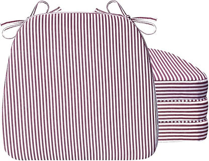 AAAAAcessories D-Shaped Chair Cushions, 2" Thick Dining Chair Pads with Ties and Removable, Machine-Washable Cover, 17" x 16", Set of 4, Pinstripe Red