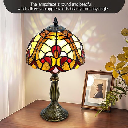 Grand 8-Inch Tiffany Style Table Lamp,Handcrafted Baroque Stained Glass Lamp with LED Bulb,Elegant Tiffany Lamps for Living Room, Office, Bedroom Decor.