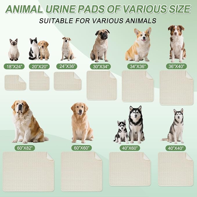 Washable Pee Pads for Dogs Puppy Pad, Cream White 60”x60” 1 Pack | High Absorbent Dog Pee Pad Leak Proof Cat Rugs, Reusable Non Slip Pet Mat, Wee Wee Pads for Training, Crate and Floor