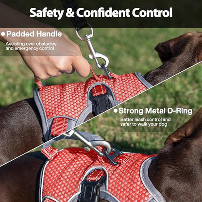 Escape Proof Dog Harness, Dachshund Harness, Reflective Dog Harness with Handle, Durable,Adjustable Vest for Small Medium Large Dogs Walking, Training, and Running Gear (Red,XL)