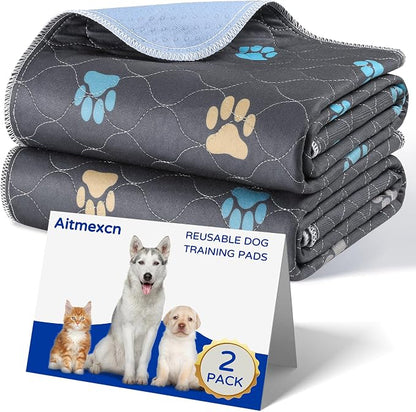 Aitmexcn Washable Pee Pads for Dogs, 2 Pack Extra Large Reusable Puppy Training Pads, Heavy Absorbency, Leak-Resistant Non-Slip Dog Mats for Playpens, Whelping and Senior Dogs (54"x54")