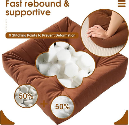 Tikuns Floor Pillows for Adults, 22x22x6 Inch Meditation Cushions, Large Square Sitting Cushion Living Room Memory Foam Pillow for Sitting (1, Brown, 22x22x6 Inch)