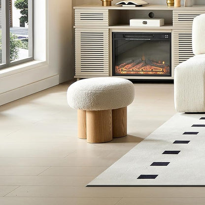 Round Foot Stool, Small Mushroom Ottoman Footstools Modern Pouf Boucle Ottoman, Teddy Foot Rest for Couch Sofa Comfy Floor Footrest Step Stool for Living Room,Bedroom,Desk,Office(Beige)