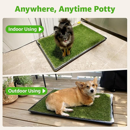 Dog Grass Pad with Tray for Dogs Puppy Potty Training to Pee & Poop Indoor | Dog Litter Boxes with Faster Drainage Artificial Grass & Quick-Absorbency Washable Pee Pads, Easy to Clean & Dry