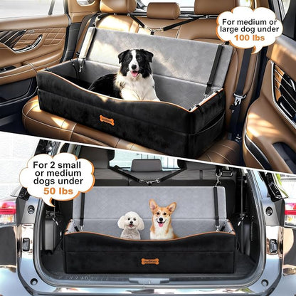 Car Seat for Large Dog for 2 Medium or 3 Small Dogs Under 100Lbs | Dog Booster Seats ,Pet Car Seats with 2 Safety Leashes, Dogs Sofa Bed Cushion Add Thick Sponge, Pet Cars Carrier for Travel