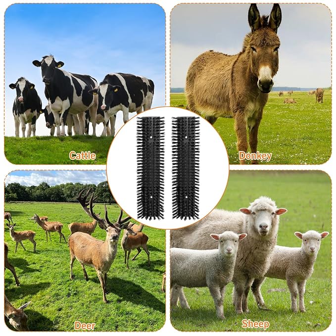 Livestock Scratch Brush With 8 Screws，Animal Back Scratching Brush for Cow,Cattle,Sheep, Horses,Pigs，Massage Grooming Tool (Black, 2pcs)