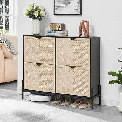 Shoe Cabinet Storage with 4 Flip Drawers, Narrow Hidden Shoes Organizer Cabinet