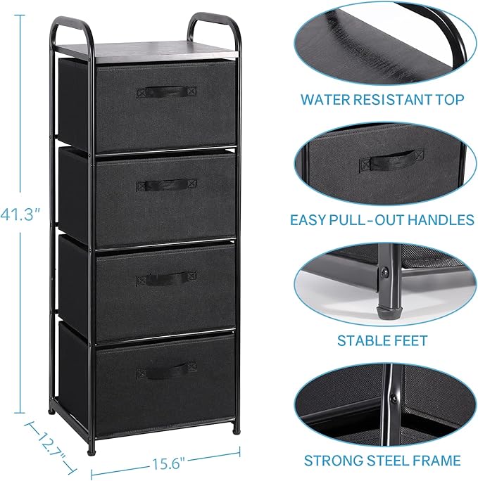 MAX Houser 4 Drawer Fabric Dresser Tall Storage Tower, Dresser Chest