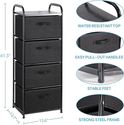MAX Houser 4 Drawer Fabric Dresser Tall Storage Tower, Dresser Chest