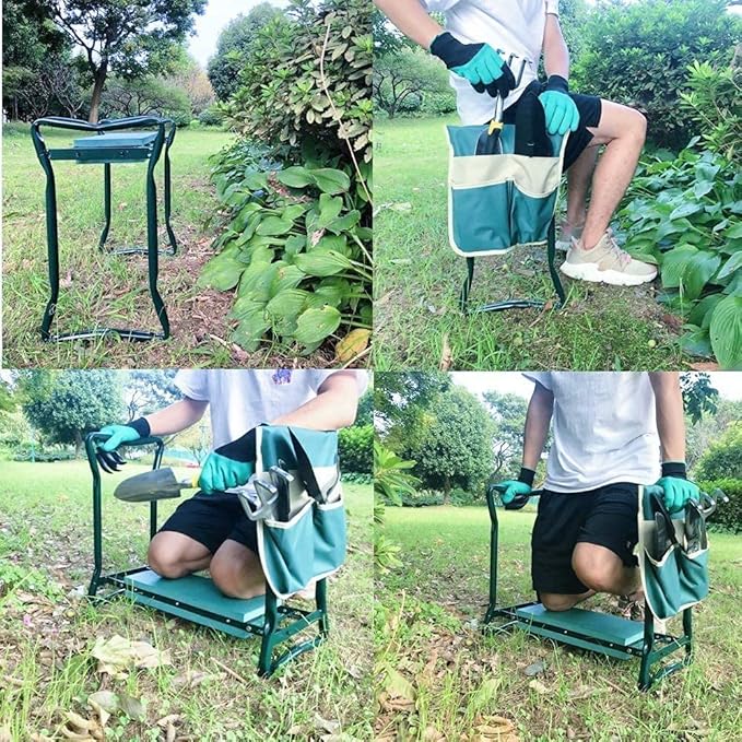 BESTHLS Garden Kneeler and Seat - Heavy Duty Folding Stool with Thick Pad, Tool Pouch, 330 lbs Capacity - Knee & Back Support, Perfect for Seniors, Women, Men