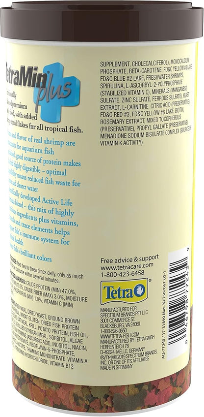 TetraMin Plus Tropical Flakes, Cleaner and Clearer Water Formula 7.06 Ounce (Pack of 1)