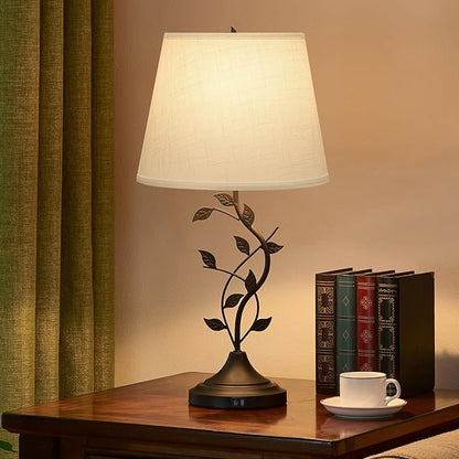Kakanuo USB Table Lamp Bedside Lamp with USB C Charging Ports, White Traditional Nightstand Lamp Desk Lamp Large Retro Table Lamp for Bedroom and Living Room