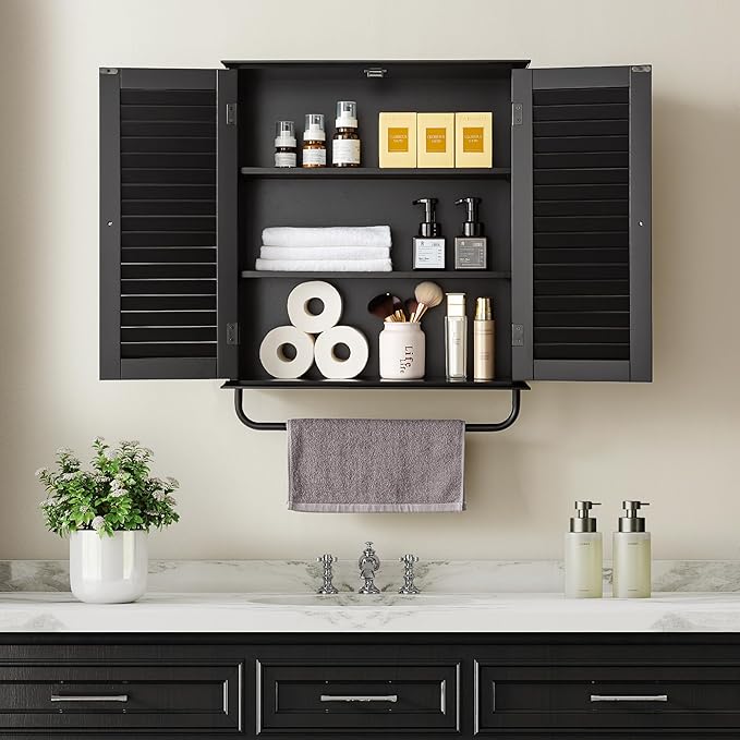Bathroom Storage Cabinet with Adjustable Wood Shelves & Doors, Made of PDF Wood