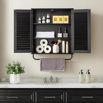 Bathroom Storage Cabinet with Adjustable Wood Shelves & Doors, Made of PDF Wood