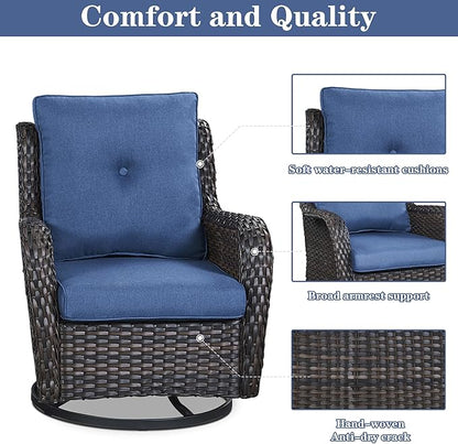 Belord 4 Pieces Patio Furniture Sets, Wicker Patio Swivel Glider Chair with Ottomans, Outdoor Furniture Set for Outside Porch, Deck, Balcony, Garden