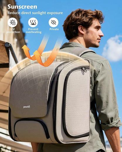Pecute Cat Backpack Carrier,Large Space Cat Bubble Backpack,Ergonomic,Khaki | Expandable,Sunshade Curtain,Transparent Window,Safety Rope,Sturdy,Large Mesh on Both Sides for Breathability,for Outdoor,Vet