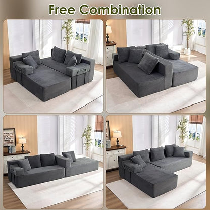 105" L-Shaped Modular Sectional Sofa with L-Shaped Boneless Couch, Cloud Couches for Living Room with Removable Arms, Convert Left/Right Facing, Plush Corduroy, No Assembly, Grey