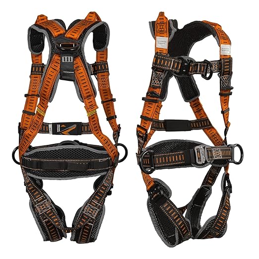 Razorback Elite MAXX - Safety Harness and Fall Protection Kit with Sewn in Lumbar Support Belt and Built-in Rescue Handles for Fall Arrest, OSHA & ANSI Compliant (Large-XLarge)