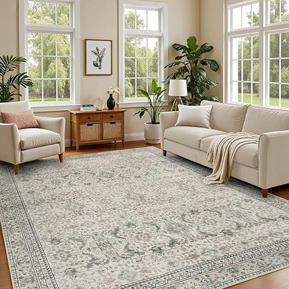 Lofus 5x7 Area Rug for Living Room, White Washable Area Rugs with Non-Slip Backing,Soft Boho Carpets for Bedroom Dining Room Home Office Indoor Nursery