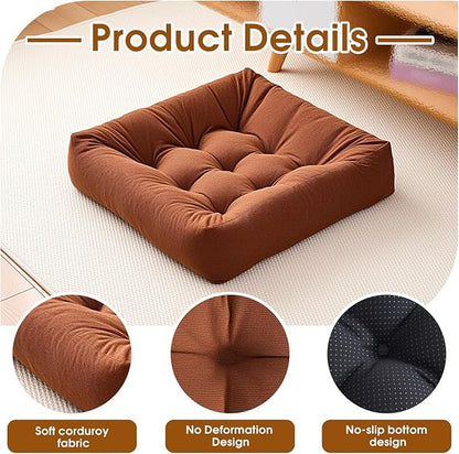Tikuns Floor Pillows for Adults, 22x22x6 Inch Meditation Cushions, Large Square Sitting Cushion Living Room Memory Foam Pillow for Sitting (1, Brown, 22x22x6 Inch)