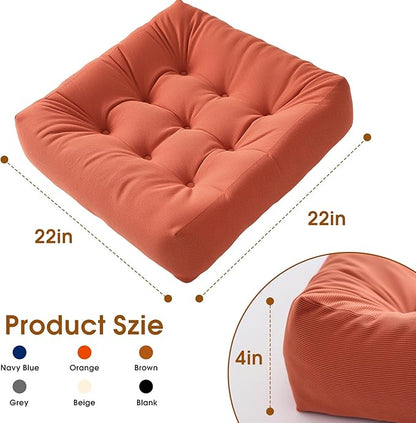 Tikuns Floor Pillows for Adults, 22x2x4 Inch Inch Meditation Cushions, Large Square Sitting Cushion Living Room Memory Foam Pillow for Sitting (4, Orange, 22x22x4 Inch)