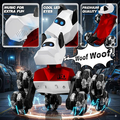 NQD® Robot Dog Toy, 360°Rotate Remote Control Robot Dog with Dancing & Sound FX, Remote Control Cars RC Stunt Robotic Dogs with LED Eyes, Electronic Pet Toys Gifts for Boys Kids Age 3-5 6-7 8-12