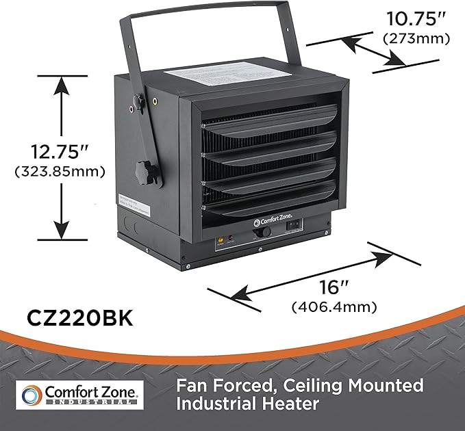 Comfort Zone Hard-Wired Ceiling Mount Garage Electric Space Heater, Fan-Forced